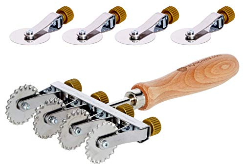 Tagliapasta Roulette coupe-pâte à feuilles fraîches | 4 lames lisses réglables | diamètre 36 mm en acier inoxydable et poignée en bois | coupe à pâtes [Made in Italy]