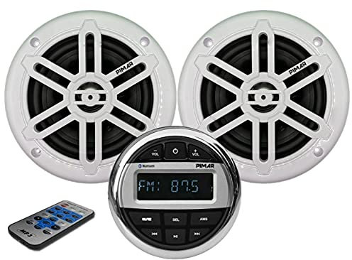 PIMAR Kit stereo con casse bianche radio bluetooth accessori barca gommone nautica (2 CASSE)