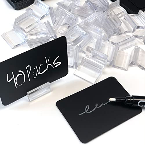 Packung mit 40 wiederverwendbaren, synthetischen Tafeln + 40 elegante 25mm Halterungen + Flüssigkreidemarker, Synthetische Tafel Preishalter, Preishalter, Mini Tafeln für Preise