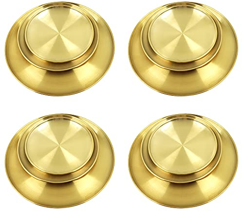 Paquete de 12 Platos Reutilizables de Metal Cepillado, Acero Inoxidable Duraderos para Picnic, Barbacoa, Filete (Dorado)