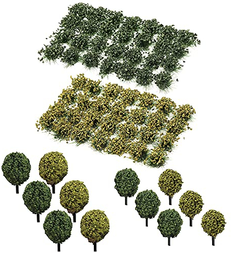 Cayway 4 Stück Static Grass Tuft Selbstklebende Statische Grass Statisches Grasbüschel Miniatursträucher Büsche und Pinzette für Miniatur Tabletop Spiele Modelleisenbahn Geländebau