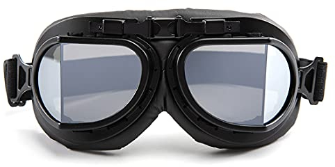 Motorradbrille Retro Windschutz Augenschutzbrille Pu Leder Reitbrille für Herren Damen (Graue Linse)