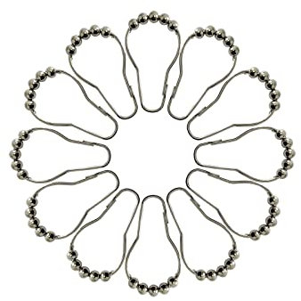 Naiture Never Rust Stainless Steel Shower Curtain Hooks Rings for Bathroom Shower Rod, Set of 12, Brushed Nickel