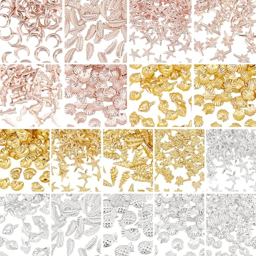 OLYCRAFT 900 Stück 4.5-10mm Long Ozean Themen Harzfüller 18-Stil Legierung Messing Epoxidharz Füller Liefert Muscheln Seestern Füllzubehör Mini Harzfüller Für Harzschmuckherstellung - 3 Farben