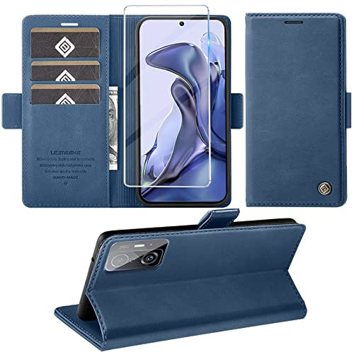 Wezimoe 2022 Upgraded Handyhülle für Xiaomi 11T/11T Pro 5G Hülle, Standfunktion Kartenfach Wallet Premium Leder Schutzhülle Flip Case Cover Stoßfeste Klapphülle Mi 11T 6.67 Zoll, Blue