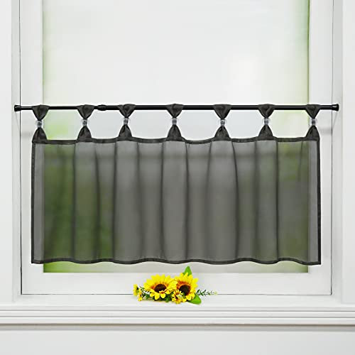 Delien Uni Scheibengardine Voile Bistrogardinen mit Schlaufen Küche Kurzstore Einfarbige Transparente Kurzgardine Cafe Stores Gardine Kurzer Vorhang BxH 145x45cm,Dunkelgrau