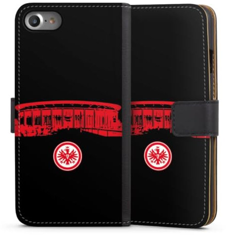 Klapphülle kompatibel mit Apple iPhone 7 Handyhülle aus Kunst Leder schwarz Flip Case Stadion Eintracht Frankfurt Offizielles Lizenzprodukt