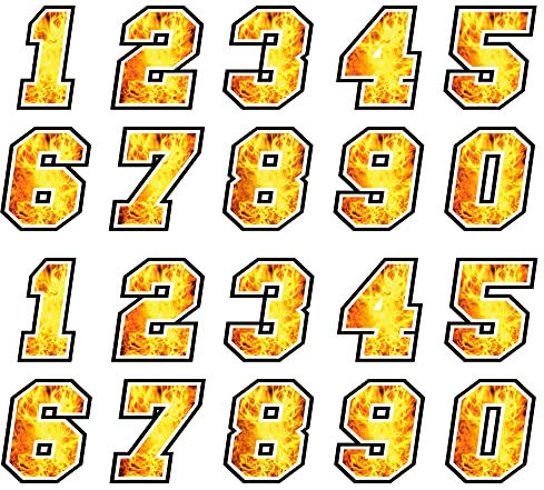 GamesMonkey Race Numbers Sticker Kit 20 Stück Cross Race Track Auto-Motorrad-Aufkleber (6 cm, Flammen)