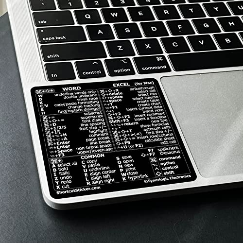SYNERLOGIC (5 pcs) Word/Excel (for Mac) Keyboard Shortcuts Stickers | No-Residue Laminated Vinyl Cheatsheet MacBook Keyboard Stickers 83 x 83 mm (Black, 5 pcs)