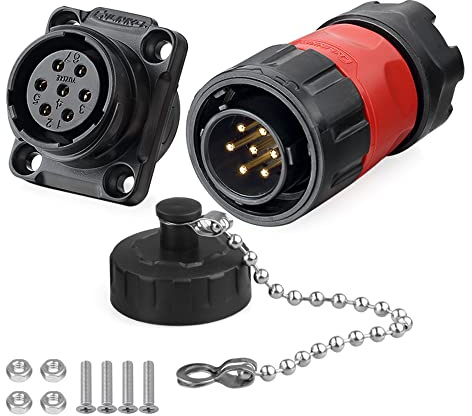 CNLINKO YM-20 Industrieller Wasserdichter Steckverbinder IP68 Rundsteckverbinder Luftfahrtstecker PBT-Gehäusestecker Aviation-Anschluss M20 2-12 Polig Flanschdose (7 Polig)