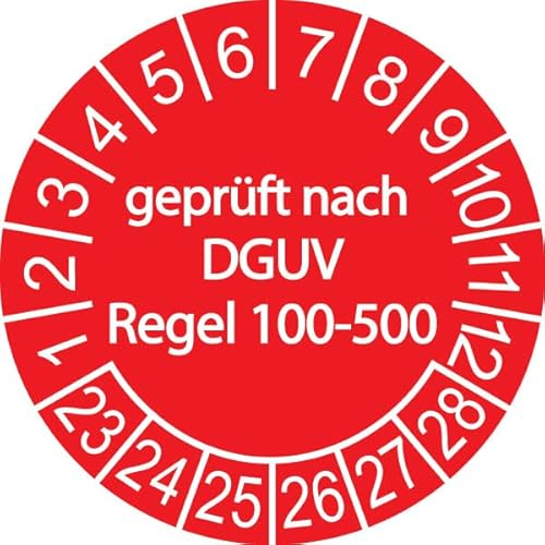 50 x Prüfplakette/Sicherheitsplakette 30 mm Durchmesser (Geprüft nach DGUV Regel 100-500 rot)