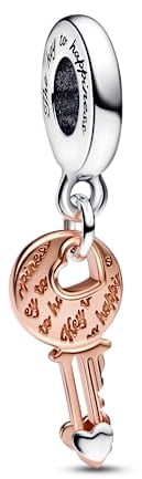 PANDORA Bicolor Schlüssel & bewegliches Herz Charm-Anhänger aus Sterling-Silber und rosévergoldete Metalllegierung, aus der PANDORA Moments Collection, 782510C00