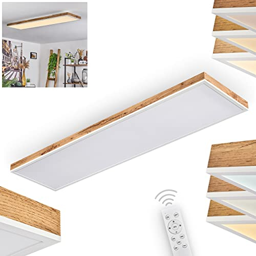 LED Deckenleuchte Salmi, Deckenlampe aus Metall/MDF/Kunststoff in Weiß/Holzoptik/Braun, LED Panel dimmbar/Lichtfarbe änderbar mit Fernbedienung, 150-2250 Lumen, 2700-6500 Kelvin, 1 x LED 36 Watt