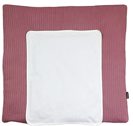 Puckdaddy Thea | Zopfstrick-Muster in Beere | Wickelauflage 77x75cm | 100% Baumwolle | OEKO-TEX geprüft | Weiche und sichere Wickelunterlage für Babys | Optimaler Komfort und Stil