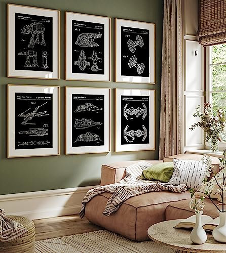 Star Wars Lot de 6 impressions brevetées pour décoration de maison, bureau, chambre à coucher, salle de jeux, cadeaux d'étudiant, art rétro, art de chambre de garçon