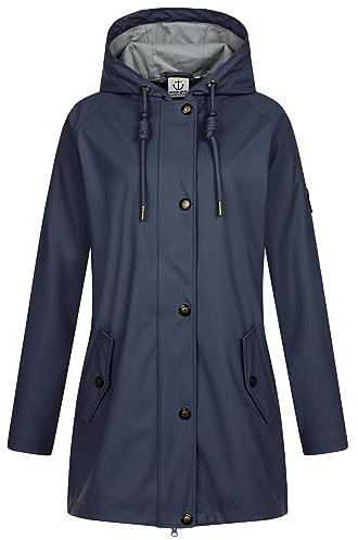 Ankerglut Damen Friesennerz Regenmantel Kapuze Gefüttert Wasserdicht Wetterfest Windbreaker Übergangsjacke #aheaven Regenjacke, Navy, 48