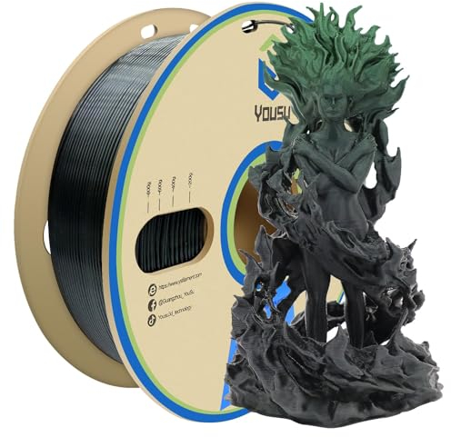 YOUSU Seide zweifarbiges PLA-Filament 1,75 mm 1kg, Maßgenauigkeit +/- 0,03 mm 3D-Druckerfilament, verwendet für 4D-Drucker, echte Seide zweifarbig Schwarz Grün