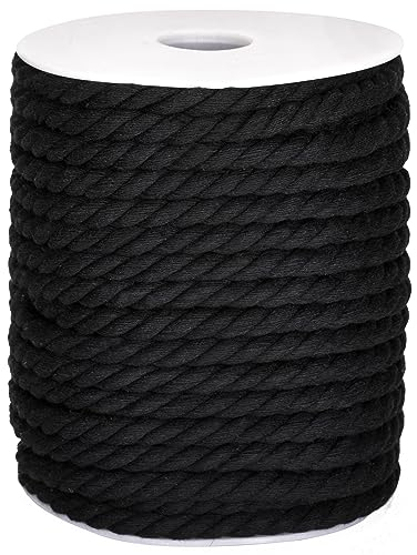 G2PLUS Cordón de Macramé, Cordón de Algodón Macramé 8 mm×18M Natural Cordel Hilo Macrame, Hilo Macrame para DIY Manualidades, Colgar Plantas, Decoración Bohemia(Negro)