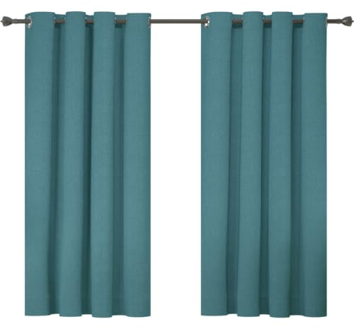 Ystyle Gardinen 2er Set, 100% Verdunklungsvorhänge, 140×145cm, Thermovorhang Gegen Kälte Und Hitze, Leinenoptik Blickdicht Wohnzimmer, Schallschutz Vorhang Mit Ösen Schlafzimmer, Türkis