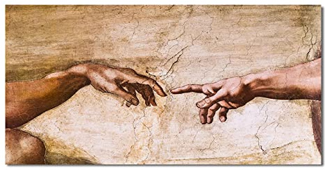 Die Erschaffung Adams von Michelangelo, berühmte Kunst, Hand-zu-Hand-Leinwandgemälde, Wandkunst, Bilder und Drucke, Heimdekoration, 80 x 160 cm (32 x 63 Zoll), Innenrahmen