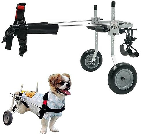 ASHILD Rollstuhl für mittelgroße/kleine Hunde, unterstützter Gehhilfe für gelähmte Hinterbeine bei Haustieren, verstellbare Beinstützen für Hunde mit gepolsterten Reifen, Wagen mit Laufrädern für T