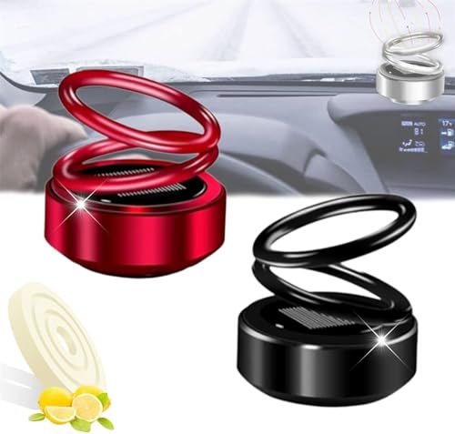 AEXZR Tragbarer kinetischer Mini-Diffusor, automatisch rotierender Solar-Doppelring-Diffusor, tragbarer kinetischer Mini-Diffusor für Ehicles, Wohnzimmer, Badezimmer (schwarz + rot)