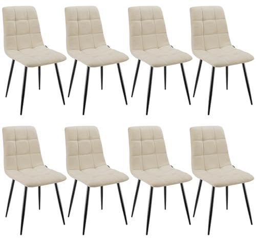 WAFTING Esszimmerstühle 8er Set, Gepolsterter Stuhl mit Hoher Rückenlehne und Leinendesign, Esstischstühle mit Metallfuß, für Esszimmer, Wohnzimmer, Küche, Schlafzimmer und Empfangsraum, Beige