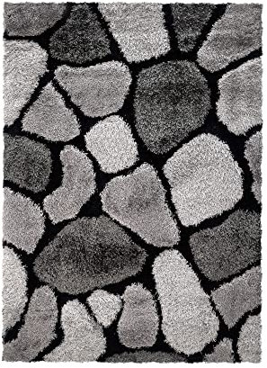 Home Republic Pebble Stepping 3D Stones Textured Carpet Yoga Fluffy Rug with Anti-Skid Backing Bedroom Living Dining Room (Silver Grey, 200 x 290cms)