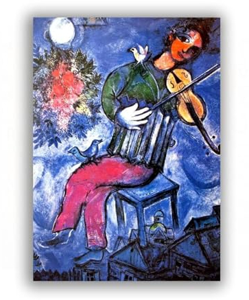 „Der blaue Geiger“ Berühmte Gemälde Kunst druck auf Leinwand Ölgemälde-Reproduktionen Leinwand-Wandkunst für das moderne Wohnzimmer 20 x 28 cm rahmenlos