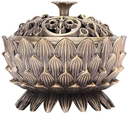Leopacat Vintage Lotus Incense Burner Holder, Mini Incense Cone Holder Bowl Metal Sage Holder Burner Aroma Diffuser Metal Lotus Flower Designfor Office Home Feng Shui Decoration Meditation