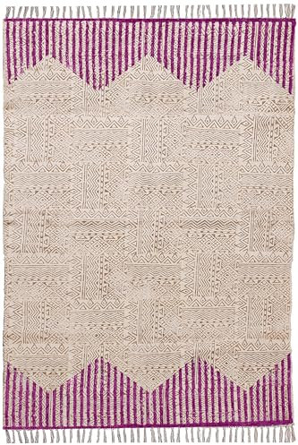 CASAVANI - Kilim Tappeto quadrato 90 cm rosa e beige cotone Dhurrie tappeto lavabile per interni ed esterni tappeto a trama piatta tappeto ad alto traffico zona camera da letto comodino tappetino