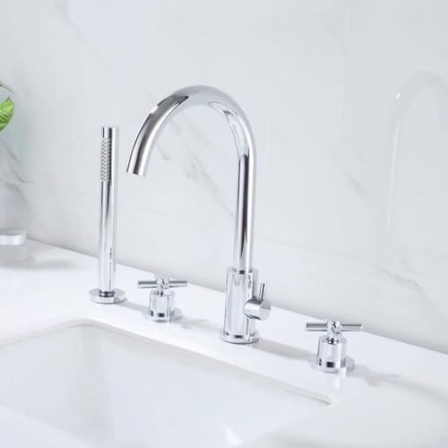 VECNUM Badewanne Wasserhahn 4-Loch Wannenbatterie Armatur Für Die Badewannenrandarmatur, Chrome