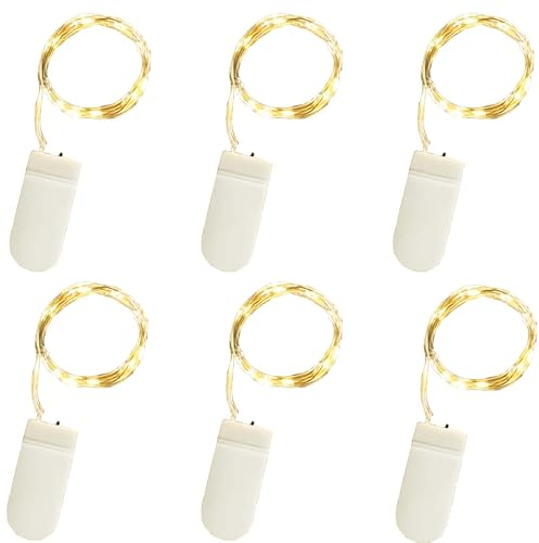 LED Lichterkette mit Batterie 6 Stück 2M 20 LED, Wasserdichte Led Lichterkette für Mini Fläschen zur Party, Hochzeits Deko,Weihnachten, Halloweent