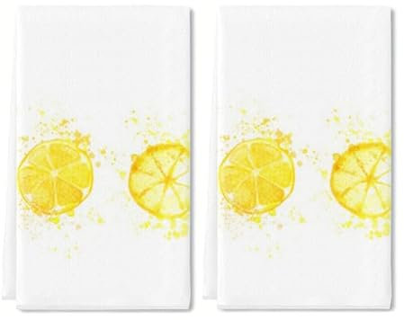 Toallas de cocina de limón, toallas de cocina decorativas, patrón de rodajas de limón, paños de cocina absorbentes, paños de cocina de granja, 40 x 60 cm, para el hogar, bar, oficina, vacaciones,