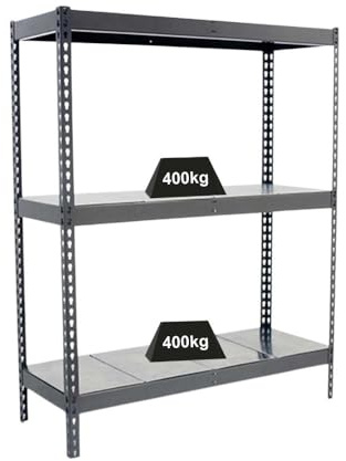 PROREGAL Schwerlastregal Big Metal YETI Three | HxBxT 200x120x60cm | Fachlast 400kg | Grau | Regal Standregal Werkstattregal Lagerregal Kellerregal
