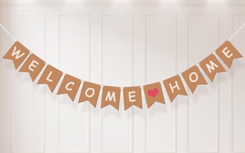 Koliphy Welcome Home Girlande, Welcome Home Deko Familie Partei Willkommen Zuhause Banner für Familie Rückkehr Familienfeiern (Braun)