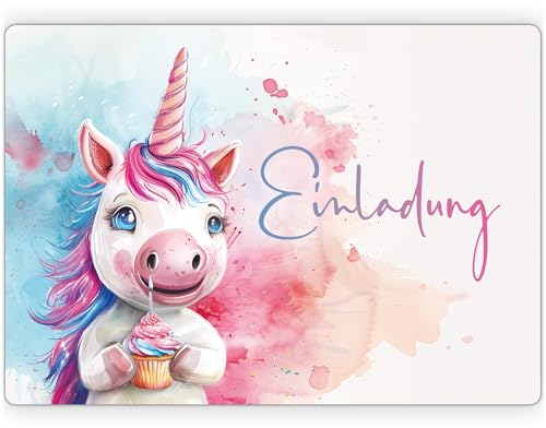 beriluDesign 12 Einladungskarten Kindergeburtstag Einhorn Mädchen Junge - Geburtstagseinladung