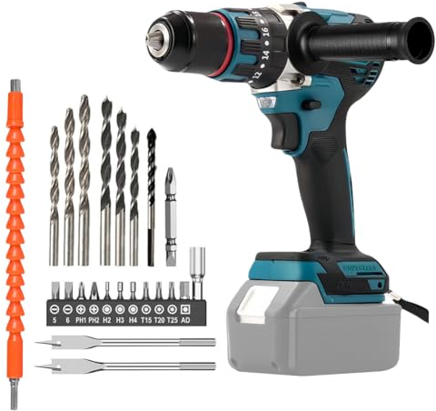 Trapano avvitatore a batteria per batteria Makita 18 V (senza batteria), trapano a percussione senza spazzola, 20 + 3 livelli di coppia, velocità a 2 marce, con manico e luce LED