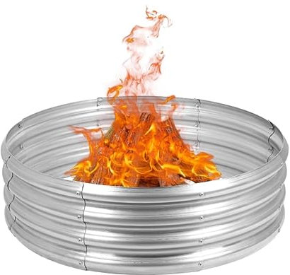 Brasero rond galvanisé, lit de jardin surélevé durable pour cuisine à l'extérieur, feu de camp, lit de jardin, pot de fleurs (4,6 kg)