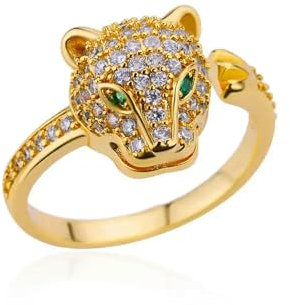 GleaMora Leichter Luxus Leopard Verstellbarer Ring Für Frauen Trendy Mit Grünen Augen Personalisierter Verstellbarer Fingerring Party Schmuck