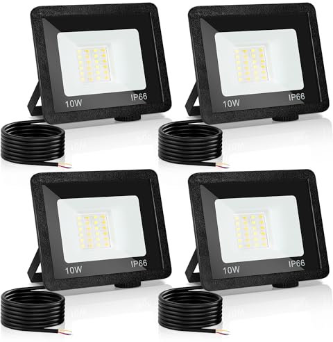 Izrielar Projecteurs LED Extérieur, 4x 10W, Projecteur Extérieur, 3 Températures de Couleur Réglables, Spots Super Lumineux pour Arbre, Lumières d'Ambiance, Lampe de Jardin