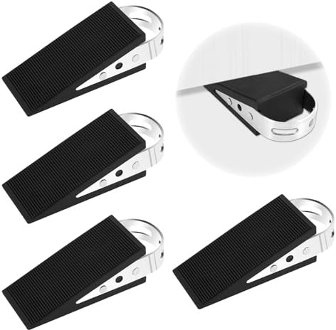 WUFANC 4 Stück Türkeil Gummi, Türstopper Keil Doppelseitiges Rutschfestes Gummi-Texturdesign, Rutschfest und Verschleißfest, Einbruchschutz Door Stopper mit Edelstahlgriff, für Zuhause, Büro, Hotel