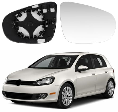 JinsenTGG Spiegelglas Ersatz für VW Golf 6 2008-2012 / Touran 2010-2015, Beheizbar Außenspiegel Glas Asphärisch Verstellbar Geeignet, Umkehrlinse Rückfahrglas Spiegel (Rechts)
