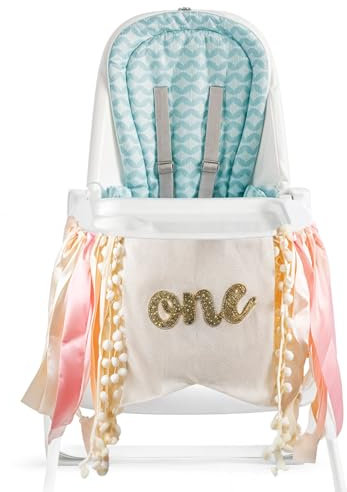 JIEYAO One Hochstuhl Banner, 1. Geburtstag Banner Erster Geburtstag Baby Hochstuhl Dekor Sackleine Rosa Girlande High Chair Banner zum Baby Erster Geburtstag für Jungen oder Mädchen Geburtstagsparty