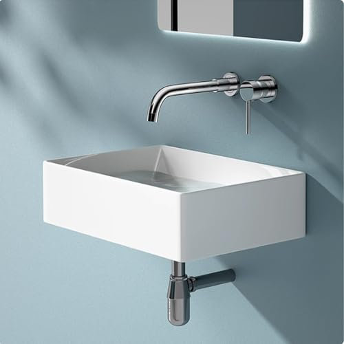 Petit lavabo d'angle de salle de bain avec support mural en porcelaine blanche et céramique – Évier utilitaire avec robinet de vidange inclus, utilisation en extérieur ou en intérieur