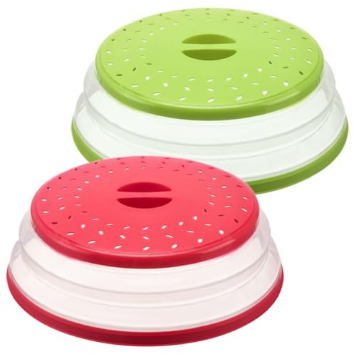 2 Pcs Cover for Food Collapsible Microwave, Splatter Cover BPA free Food Colander Dishwasher Safe, Foldable, Fruit Tray, Round with Grip Handle(Green+Red)