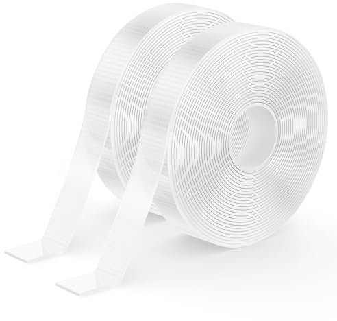 kinkaivy Nastro biadesivo aggiornato, 10 metri, doppio nastro adesivo per moquette, parete fotografica, 1 mm (spessore) x 13 mm (larghezza) x 5 m (lunghezza) x 2 rotoli