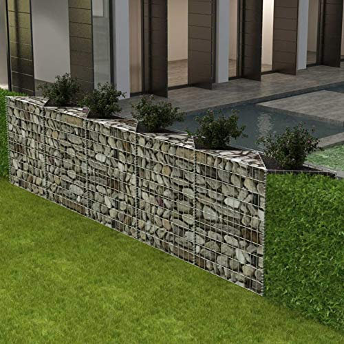 Gecheer Panier de Gabion Acier Galvanisé 300x30x100 cm, Mur à Gabion Clôture en Maille, Panier à Gabion pour Jardin, Terrasse et Extérieur Décorative