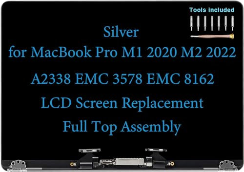 13-Zoll-Bildschirm-Ersatz für MacBook Pro M1 2020 M2 2022 A2338 EMC 3578 EMC 8162 Display LCD Bildschirm Komplettes Komplett-Montageset (Silber)