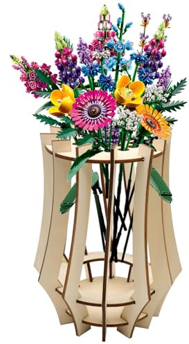 VEGCOO Holzvase Lego Blumen, 3D Vase, Holzpuzzle Blumenstrauß Flasche, Kunstvolle Dekorative Vase für Trockenblumen, Kunstblumen, Lego-Blumen, Sonnenblumen, Tulpen, Rosen